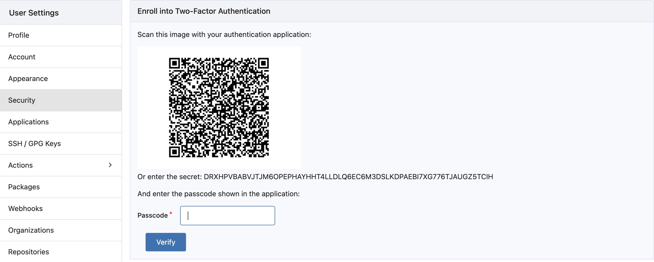Mandatory 2FA Authentication Interface
